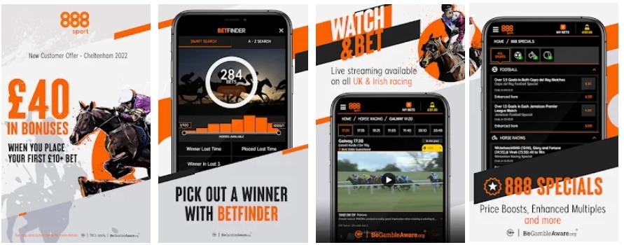 Screenshots of 888sport mobile app