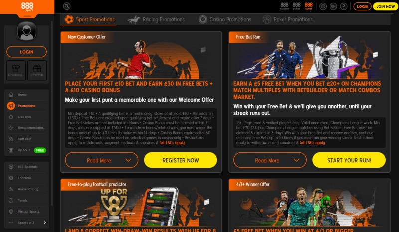 Screenshot of 888sport promotions