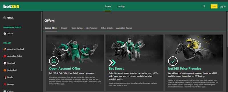 bet365 special offers and bonus code web page