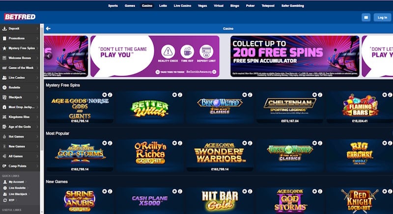 Screenshot of betfred review of casino