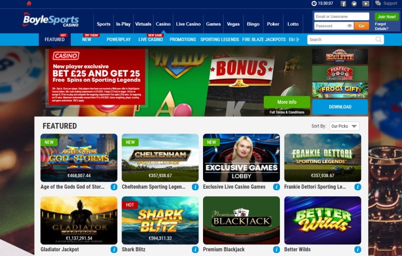 Screenshot on BoyleSports online casino