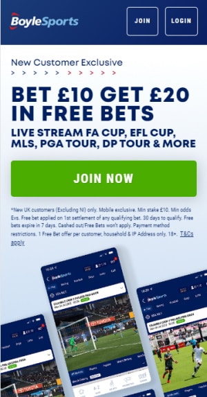 Bet £10 get £20 free bet BoyleSports image