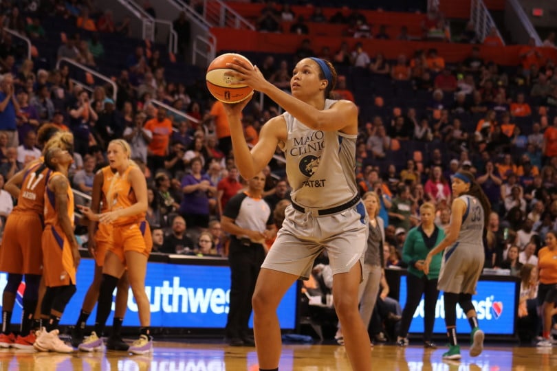 Maya Moore driving to the basket during a game