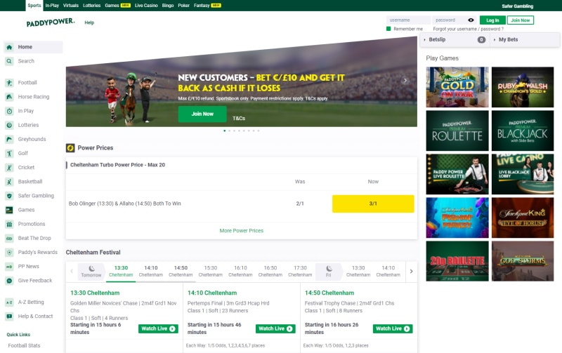 Screenshot of Paddy Power website review