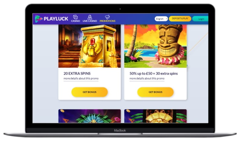 Screenshot of Playluck promotions