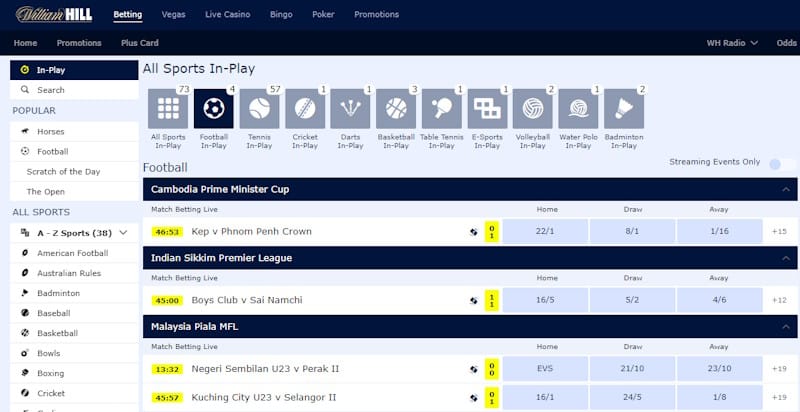 William Hill live betting on website